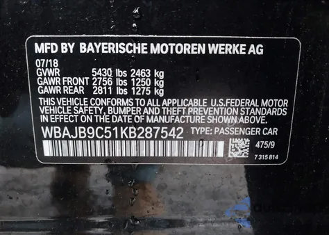 2019 BMW M550I xDrive z USA, uszkodzony, nr VIN WBAJB9C51KB287542